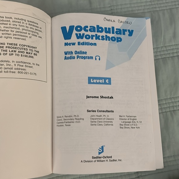 Vocabulary Workshop Level C Student Workbook New Edition, Sadlier-Oxford Online - Picture 6 of 7